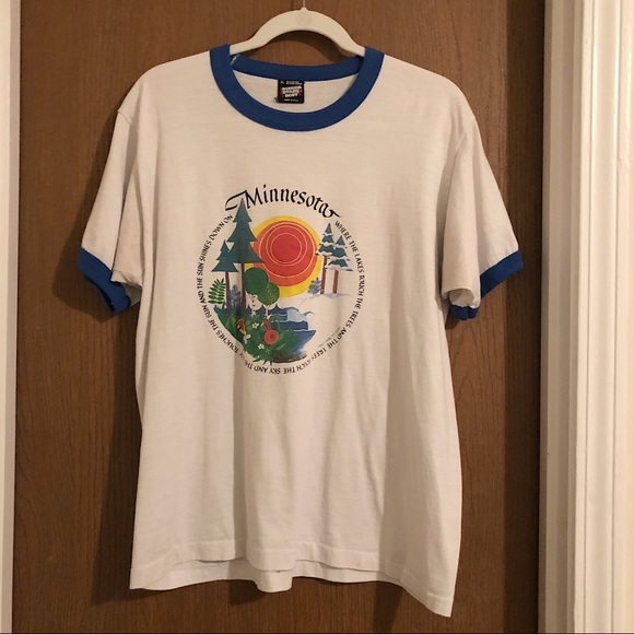 Vintage Tops - Vintage Minnesota White Ringer Shirt